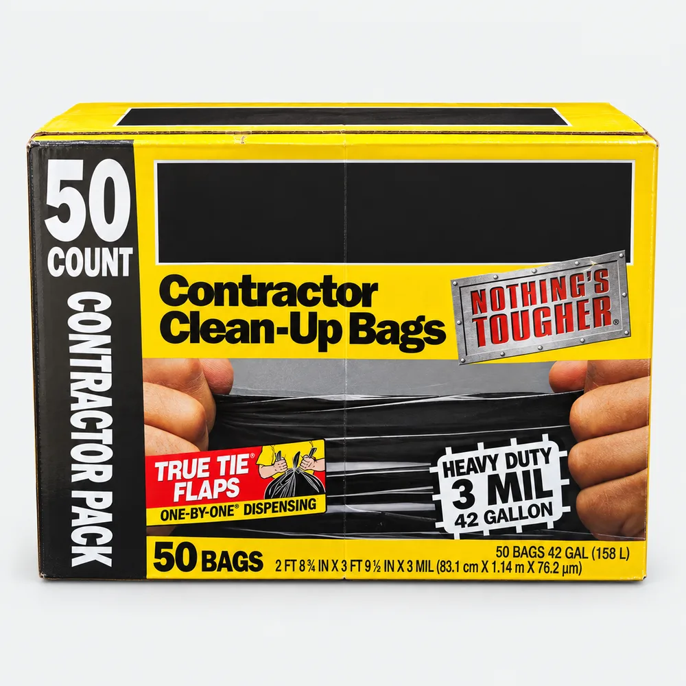 Box of heavy-duty contractor clean-up trash bags