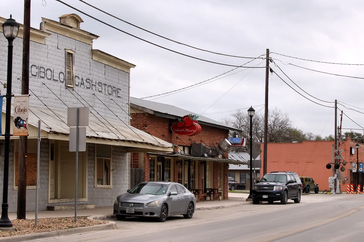 Main Street storefronts in Cibolo, Texas